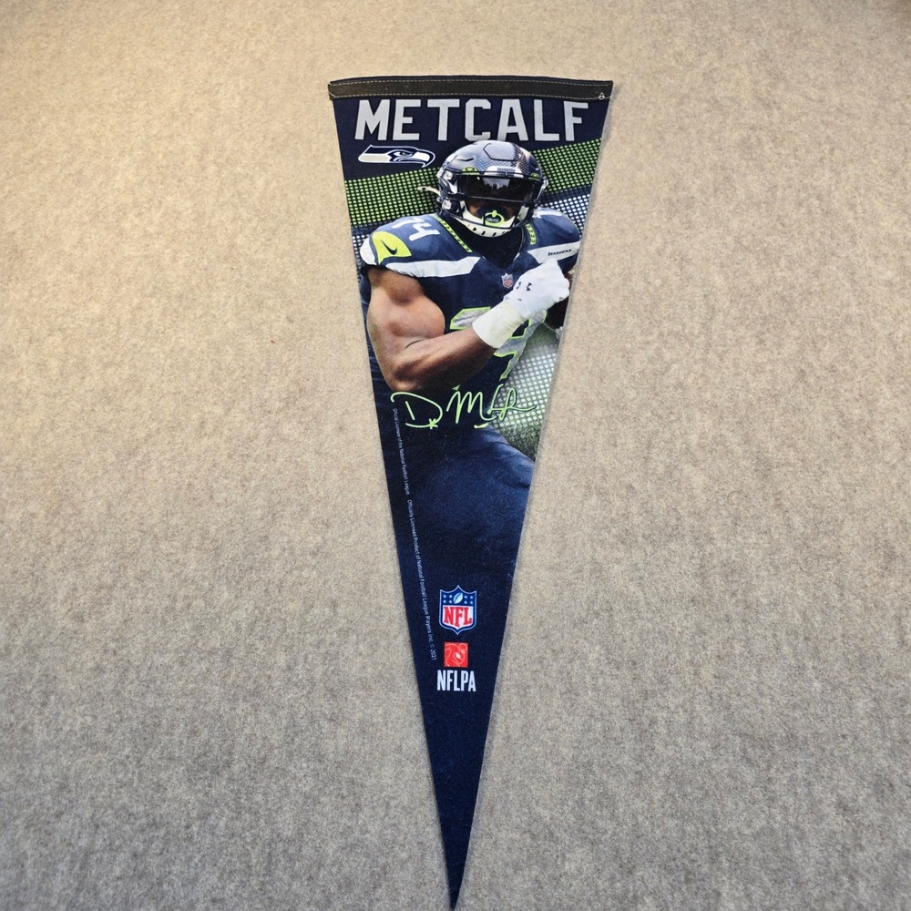 DK Metcalf Seattle Seahawks NFL Pennant Flag 12x30 Navy Blue Action Shot 2021